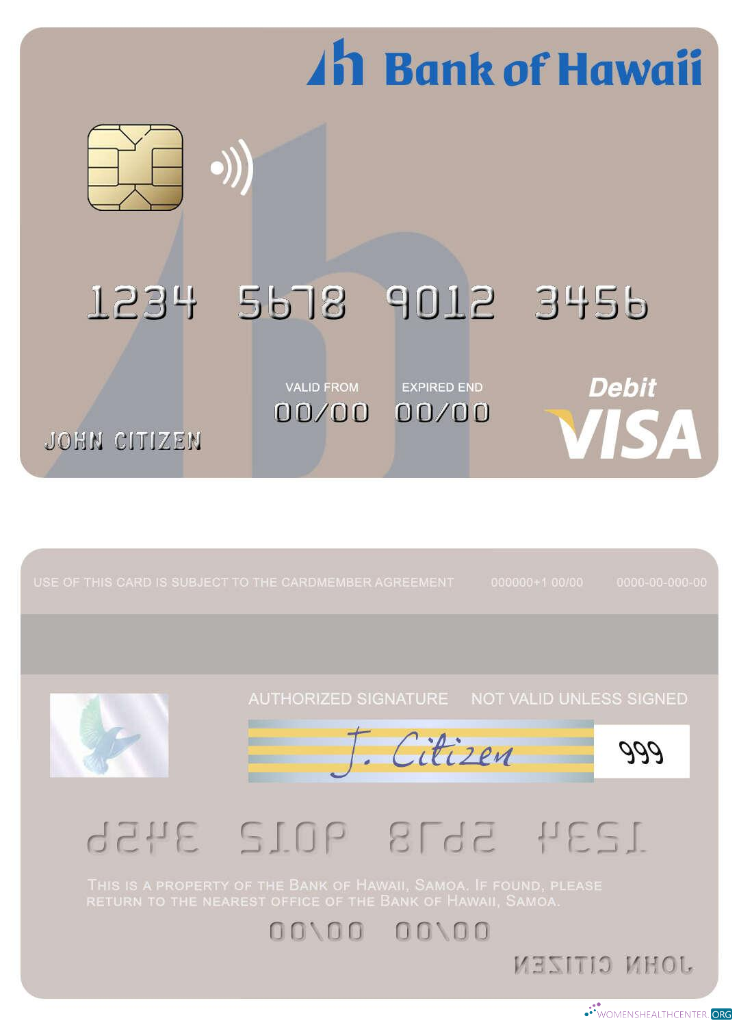 Download Samoa Bank of Hawaii visa debit card Photoshop template